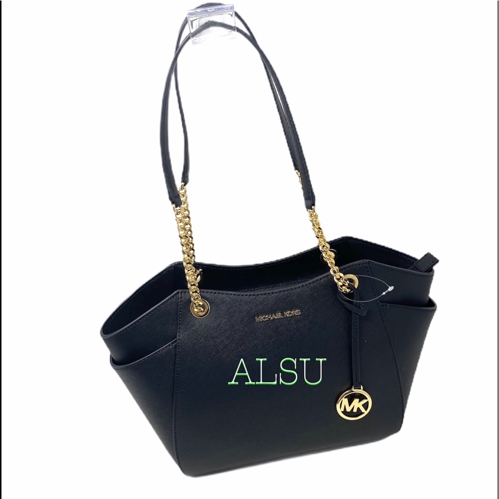 Michael Kors Large Chain Shoulder Tote Black Le - Picture 1 of 13